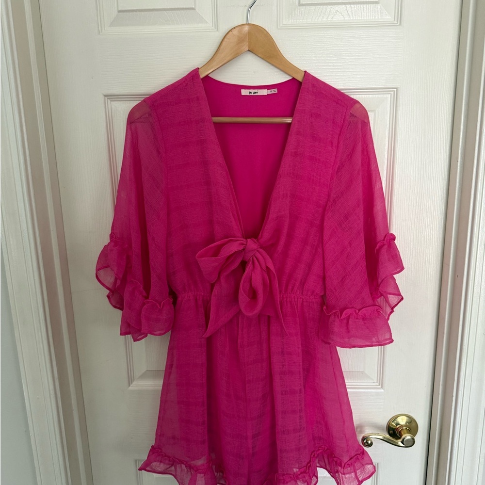 Mi Ami for Francesca’s Hot Pink V-Neck Ruffle Romper